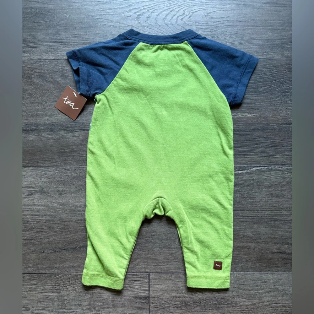 Tea Collection Infant Boys Green Blue Short Sleeve One Piece Size 0-3 Months NWT